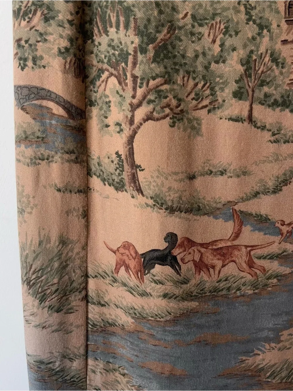 Vintage Ralph Lauren Country Scene Wool Wrap Skirt Size 4 Dog Cabin Fox Hunt
